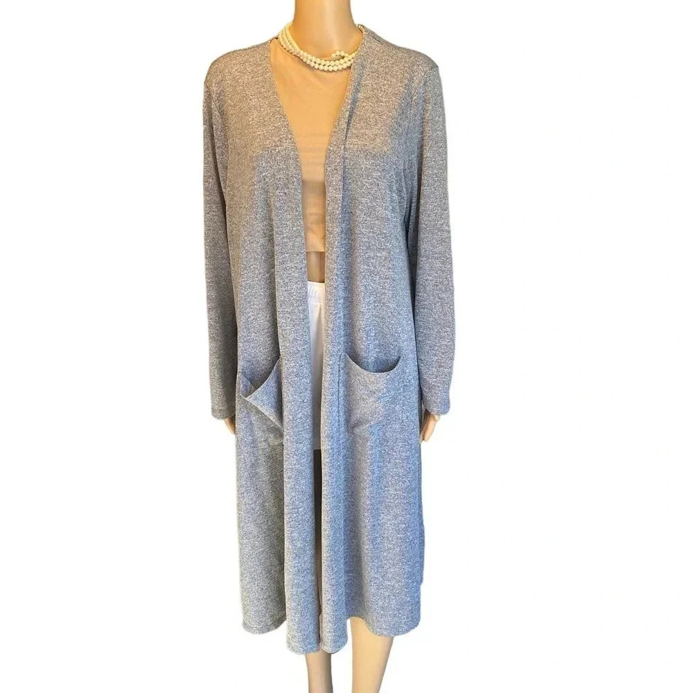 LulaRoe Blue Gray Long Open Cardigan With Pockets Women Size XL Casual Wear